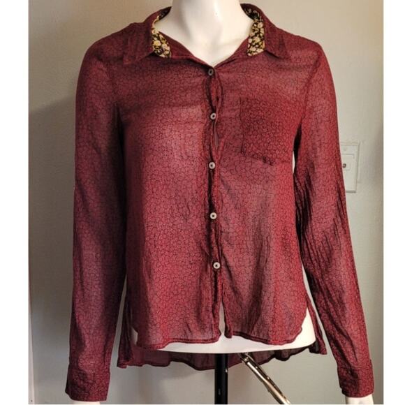 Holding Horses Anthropologie Floral Print Blouse Sz 4 Peplum Ruffle Castlecore - Picture 1 of 10